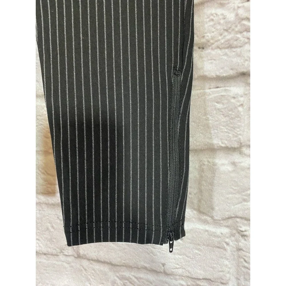 Betabrand XS S-Petite Pinstripe Ankle Zipper Cropped Trouser Pants Pockets 9239